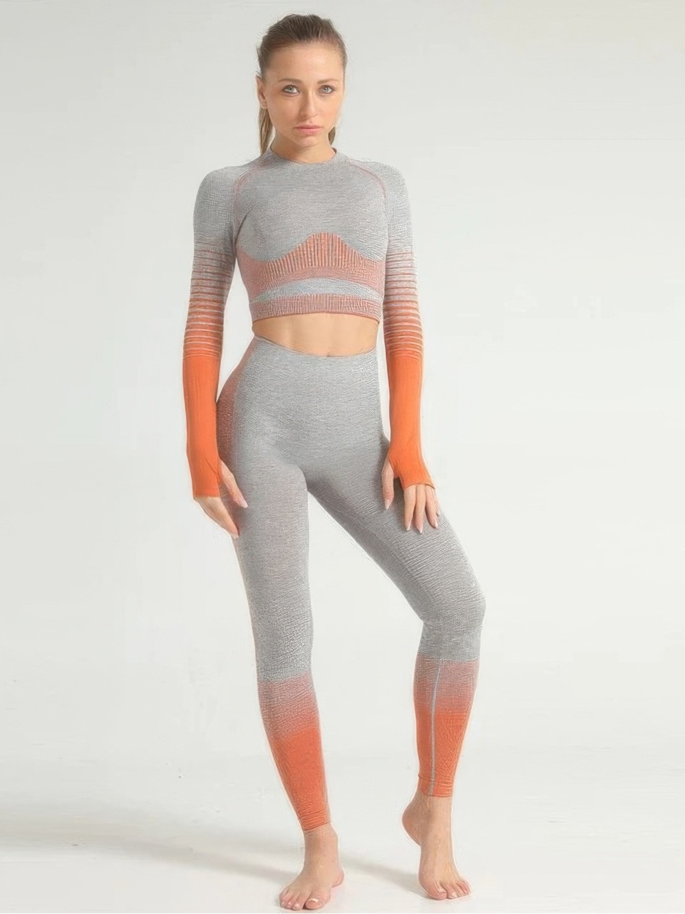 Seamless Grey & Orange Ombre Two-Piece Active Set